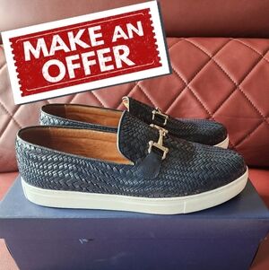 Men's Boardwalk Woven Calfskin Leather Bit Buckle Slip On Sneakers - Size 14